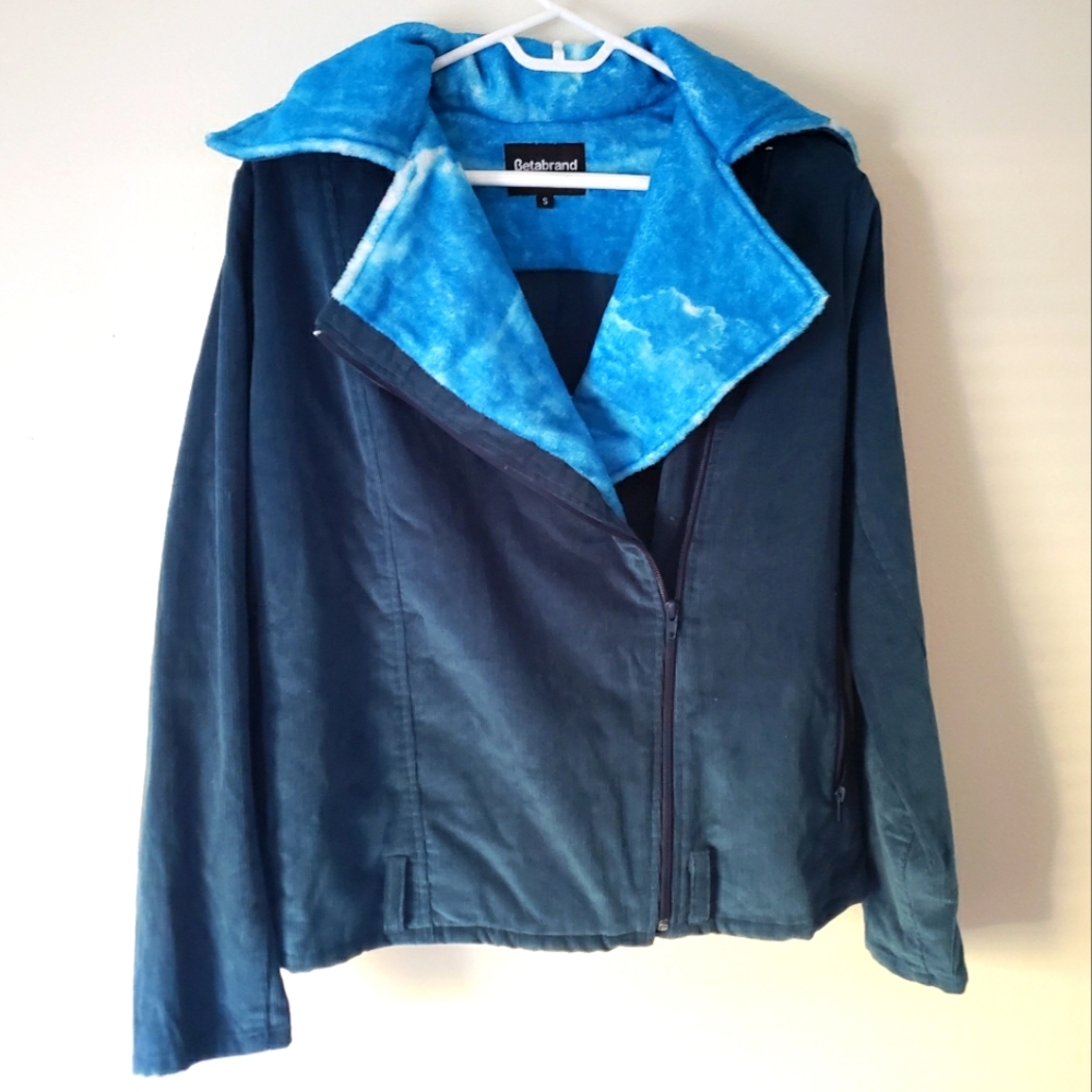 Betabrand Teal Corduroy and Fleece Bomber Jacket OOAK Sample